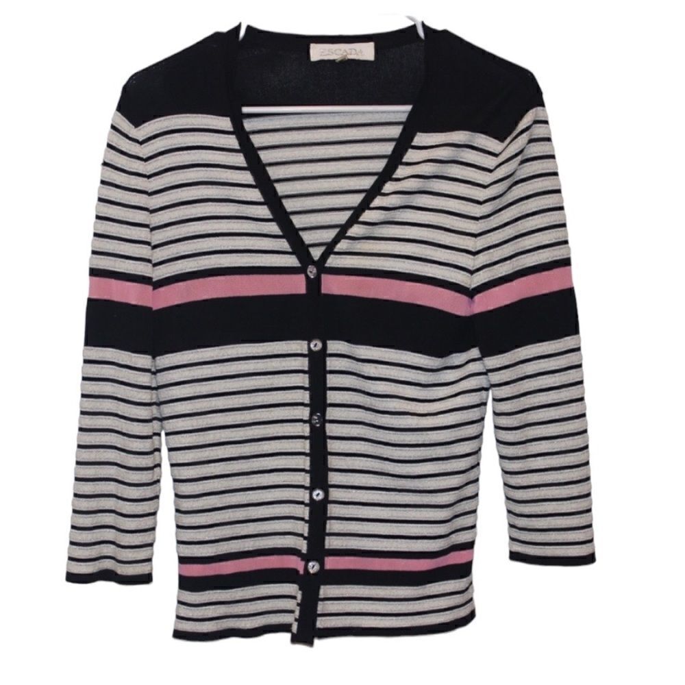 Escada Striped Cardigan Sweater Women Size 34 (2 USA)